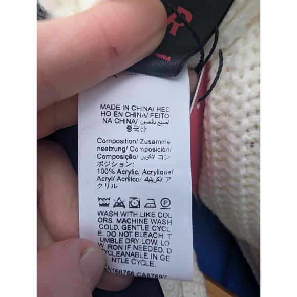 Romwe Women's Tie Front Balloon Sleeve Knit Sweater Sz M Ivory Black Whimsigoth - Picture 6 of 6